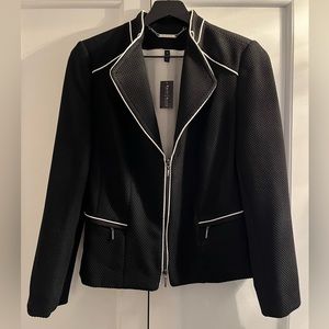 NWT WHBM Black Long Sleeve Waffle Jacket with White Piping, size 10